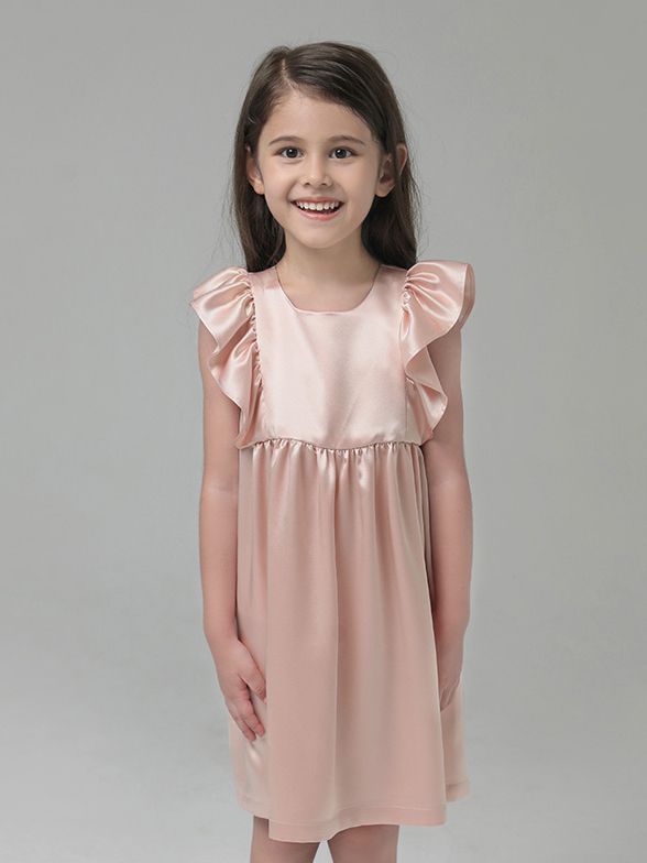 (image for) 19 Momme Girls Nice Silk Nightgown With Ruffles